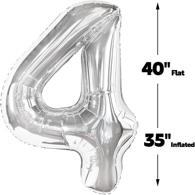 Silver Number 4 Balloon 40 inch, Balloon numbers party supplies, deco photo - Image 2