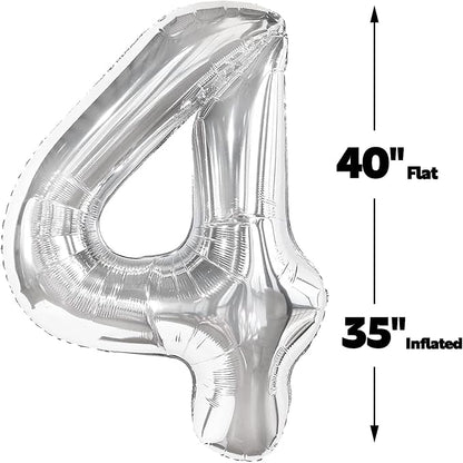 Silver Number 4 Balloon 40 inch, Balloon numbers party supplies, deco photo - Image 2