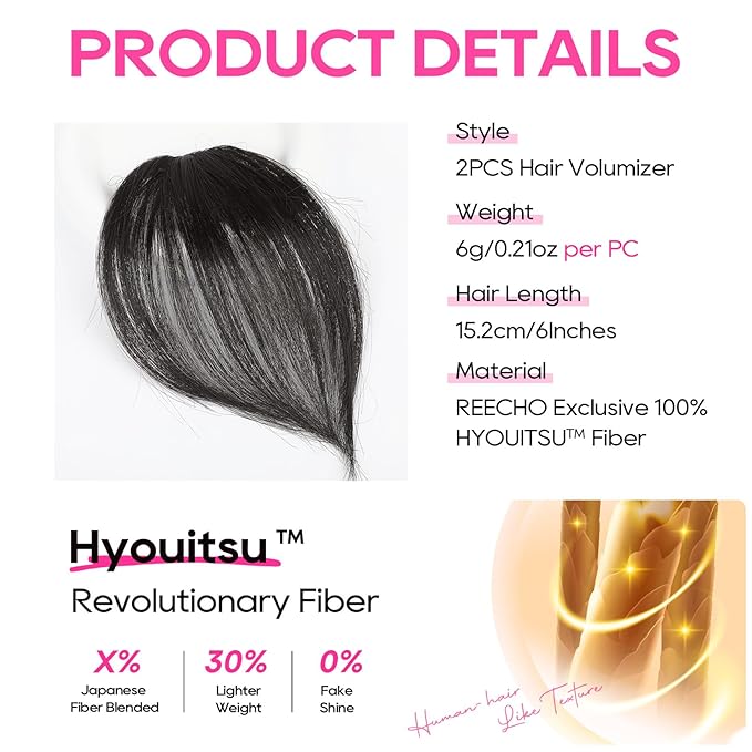 REECHO Clip in Hair Volumizer, 2PCS 6 inch Short Thick Clip in Hairpieces Adding Extra Volume Hair Extensions for Women (Black Brown)