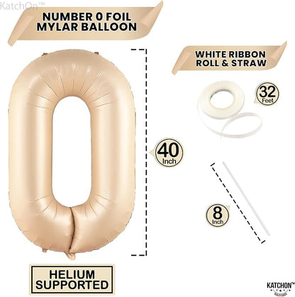 KatchOn Gaint Caramel 0 Balloon Number 40 Inch | Retro Apricot Number Balloons - Image 4