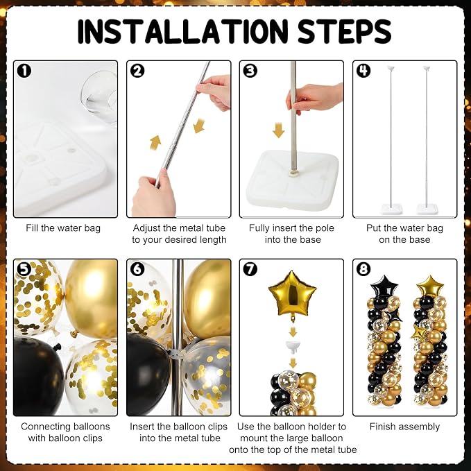 Skylety 2 Sets Black and Gold Balloon Column Stand Kit Adjustable Black Gold - Image 3