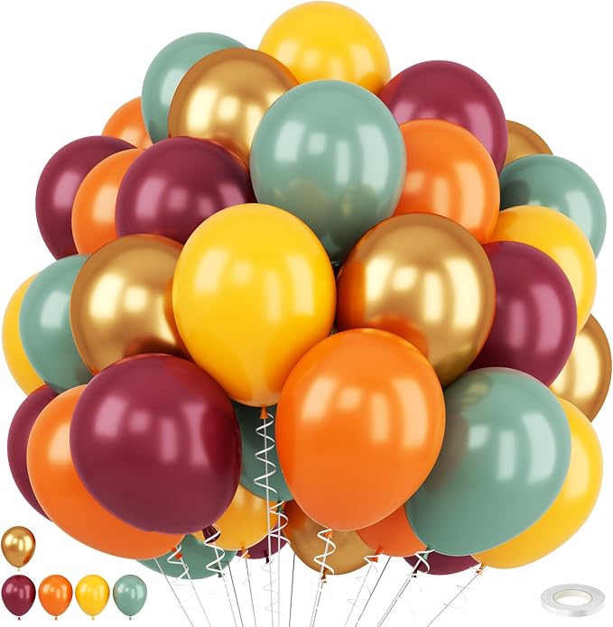 Fall Balloons, 12 Inch Burgundy Sage Green Orange Yellow Latex Balloons | by Froova
