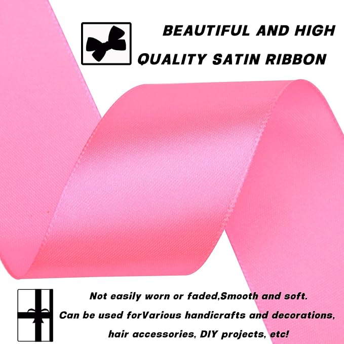 1-1/2 Inch 30 Yards Pink Solid Satin Ribbon - Image 3