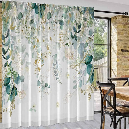 Gold Green Curtains 84 Inches Long Sage Green Leaves Light Filtering Curtain - Image 7