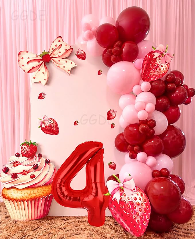 40 Inch 4 Red Number Balloons Mylar Foil Balloons 4th Birthday Party Decor | - Image 6