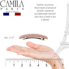 Camila Paris CP3249 French Hair Barrette Clip for Girls, Pink Shell, Rubberized Metal Closure Strong Hold Grip Hair Clips for Women, No Slip Durable Styling Girls Hair Accessories, Made in France