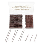 200 Pcs Brown Wave-Shaped and U-Shaped Bobby Pins Mix Metal Hair Pins Hair Accessories for Women Stylists Hair Sticks Girl