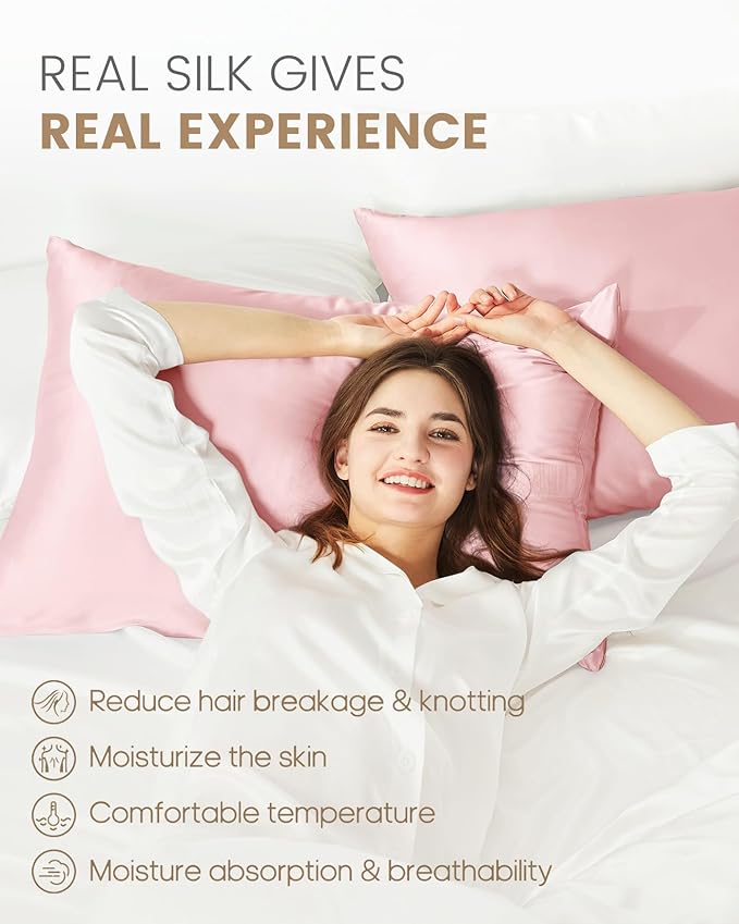 THXSILK Pure Mulberry Silk Zipper Pillow Case, Grade 6A+ Mulberry Silk Pillowcase, Real Silk Both Sides Pillow Case for Hair and Skin - 1PC (Light Pink, California King Size 20"x40")