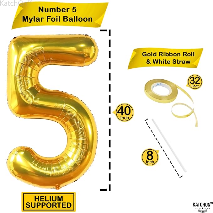 KatchOn Foil Gold Number 5 Balloons - Image 2