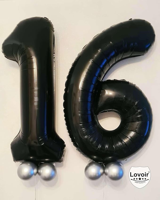 Black 16 Number Balloons, 40 Inch Giant Number 16 Balloons Foil Mylar Helium - Image 4