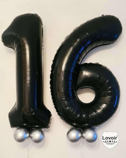 Black 16 Number Balloons, 40 Inch Giant Number 16 Balloons Foil Mylar Helium - Image 4