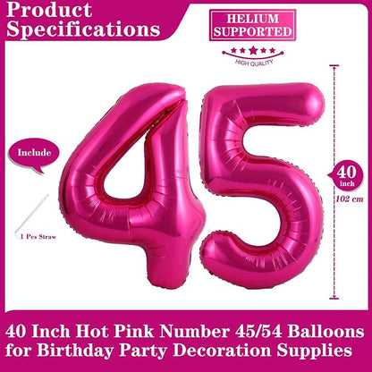 Hot Pink 45 Number Balloons, 40 Inch Giant Number 45 Balloons Foil Mylar Helium - Image 2