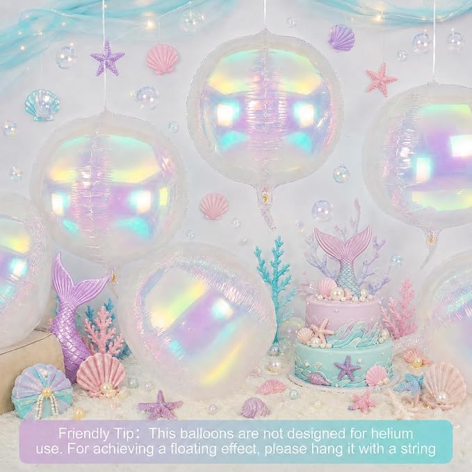 6Pcs Iridescent Round Foil Balloons, Giant 4D Clear Round Ball Balloon - Image 3