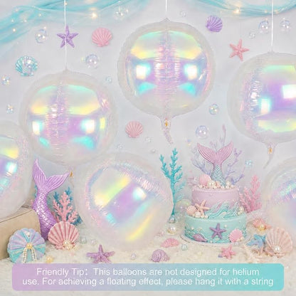 6Pcs Iridescent Round Foil Balloons, Giant 4D Clear Round Ball Balloon - Image 3