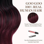 GOO GOO Tape in Hair Extensions Human Hair, 1/99 Balayage Jet Black to Red, 24inch 30g 10pcs, Skin Weft Seamless Invisible, Silky Straight with Thick Ends, Remy Human Hair