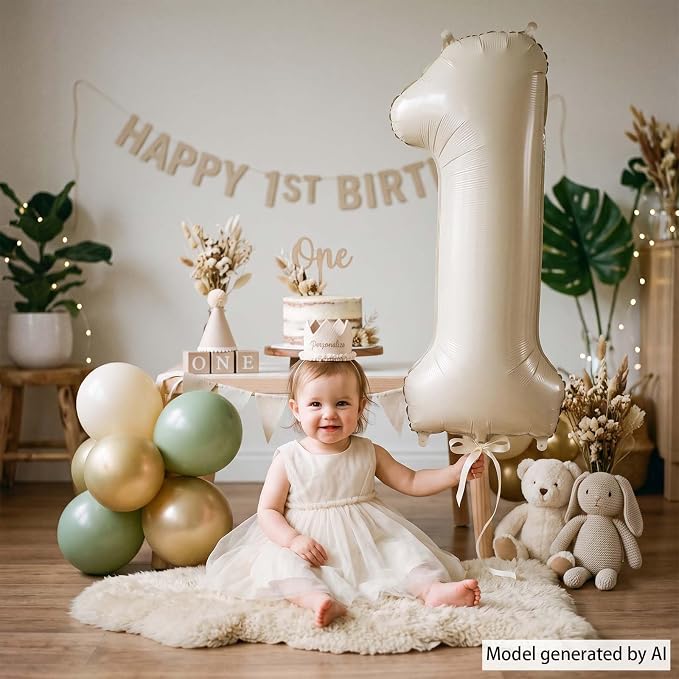 Cream Number 1 Balloon 40 Inch Foil Numeral - Image 6