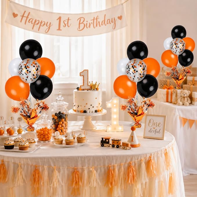 4 Set Halloween Balloons Black Orange Confetti White Balloon Stand Centerpiece - Image 8