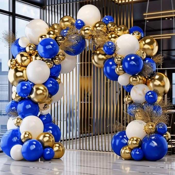 Royal Blue and Gold Balloon Garland Arch Kit - Image 5