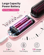 Cordless Hair Straightener Brush - Portable Hair Straightening Brush for Travel - 300M Negative Ions for Frizz-Free Shine, Touch Up On-The-Go, Fast Heating, Gift for Women, 10,000mAh, Powder Pink