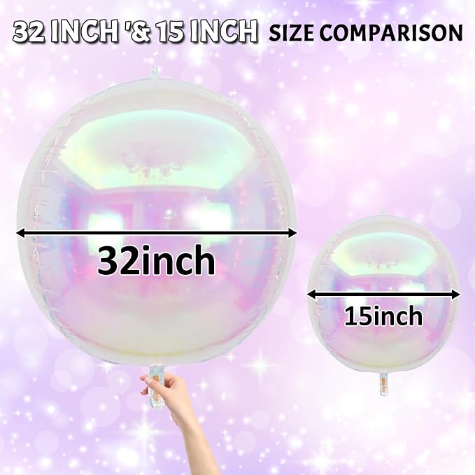 Iridescent Round Foil Balloons 32 Inch 5 Pcs Holographic 4D Ball Balloons Clear - Image 6