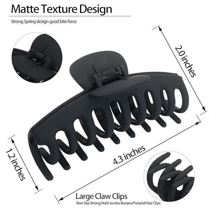 OWIIZI Big Hair Claw Clips for Women - 4.3" Nonslip Jumbo Clips for Long, Thick Hair, Strong Hold Jaw Clamps for Styling Accessories (3 Packs)