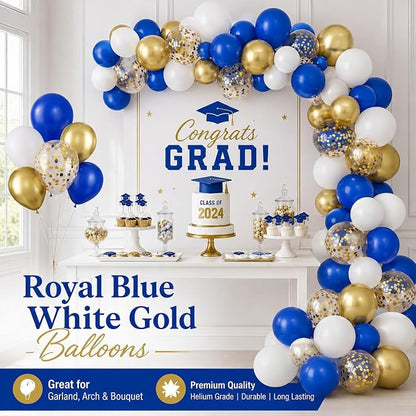 Balloons Royal Blue White Gold Balloons - Image 3