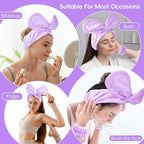 Face Wash Headband and Wristband Set Fashion Spa Headband, Coral Velvet Face Wash Set for Women, Adjustable Makeup Headbands Hair Band for Washing Face, Facial Skincare (Purple)