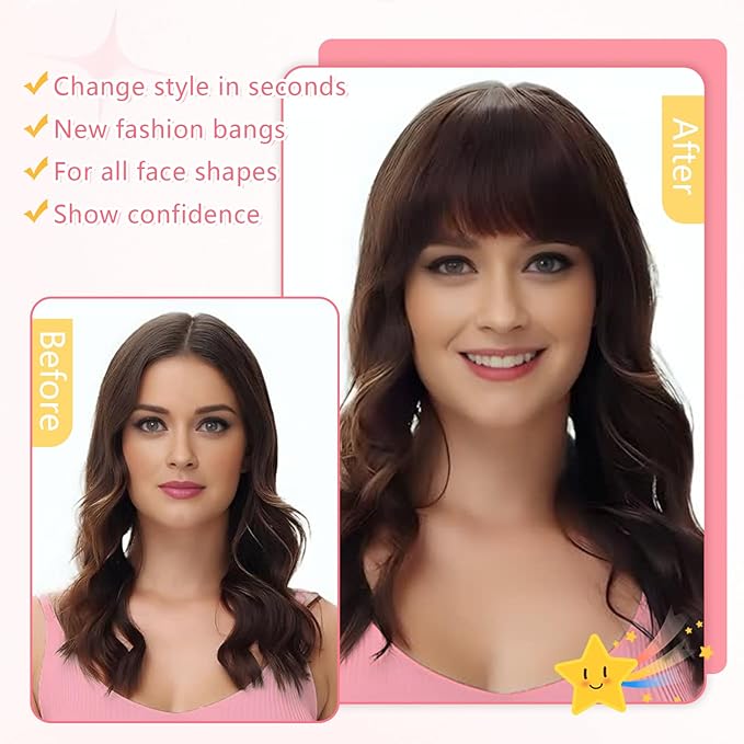 Clip in Bangs 100% Real Human Hair, French Bangs Hair Clip, Fake Bang Fringe with Temples Hairpieces for Women Daily Wear (Blonde, French Bangs)