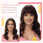 Clip in Bangs 100% Real Human Hair, French Bangs Hair Clip, Fake Bang Fringe with Temples Hairpieces for Women Daily Wear (Light Brown, French Bangs)