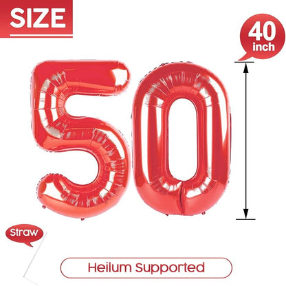50 Balloon - Red Birthday Number Balloons, 40 Inch Decorations Men Women | Red - Image 5