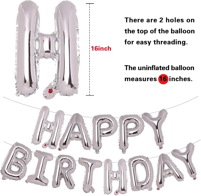 PIGETALE Silver Happy Birthday Balloons Banner, 16 Inch 3D Aluminum Foil - Image 5