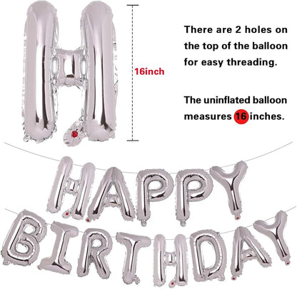 PIGETALE Silver Happy Birthday Balloons Banner, 16 Inch 3D Aluminum Foil - Image 5