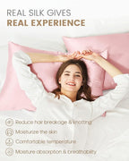 THXSILK 100% Mulberry Silk Pillowcase for Hair and Skin, Concealed Zipper, Both Sides Grade 6A+ Silk, Organic Silk Pillowcase Standard Size 20x26 inches, 1PC, Light Pink