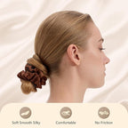 3 Pcs Silk Hair Ties, 22 Momme 100% Mulberry Hair Band, Silk Scrunchies for Women and Girls, 6A Grade No Damage Ponytail Holders (1.2in Width, Brown)
