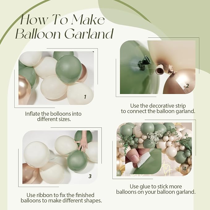 130Pcs Sage Green Gold Balloon Garland Arch Kit - Image 3