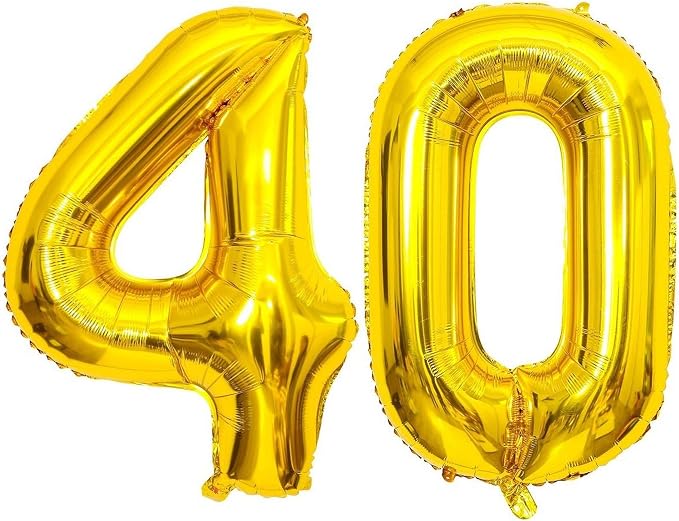 Gold 40 Number Balloons, 40 Inch Giant Number 40 Balloons Foil Mylar Helium by Lovoir