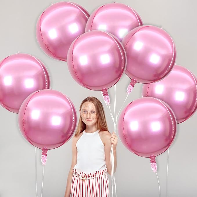 8 Pcs Pink Round Foil Balloons, 22 Inch, 4D Pink Mylar Orbz Round Balloons - Image 4
