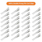 60Pcs Double Prong Pin Curl Clips, Gingbiss 1.8" Duck Billed Hair Clips for Styling Sectioning, alligator hair clips with Storge Box for Makeup, Hair Salon, Barber, DIY