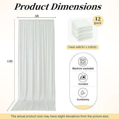 60ft x 12ft Wrinkle Free Ivory Backdrop Curtains - Image 6