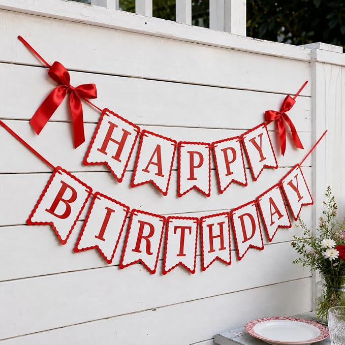 Red Happy Birthday Banner with Satin Bows - Image 4