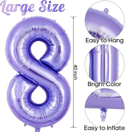 Purple Number 8 Balloon 40 Inch, Big Large Foil Helium Number Balloons - Image 3