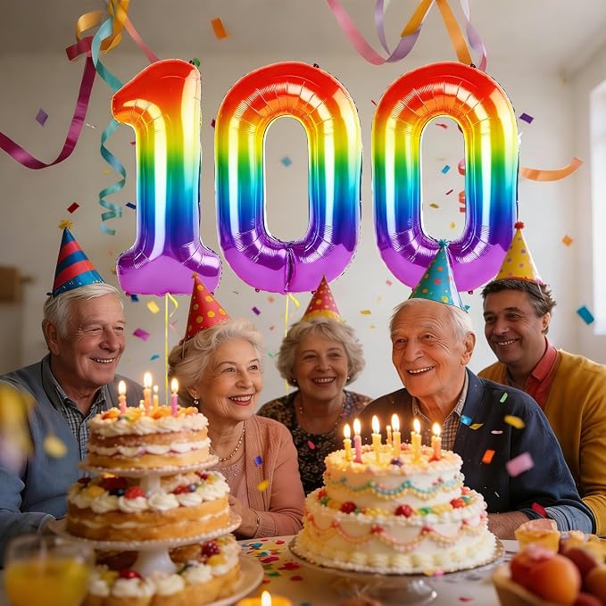 40 Inch Number 100 Balloons for 100th Birthday Party Decorations, 0-100 Rainbow - Image 2