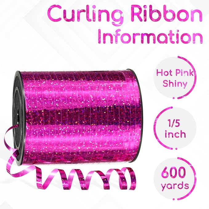 600 Yards Hot Pink Shiny Curling Ribbon 1/5 Inch Hot Pink Balloon String Ribbon - Image 2