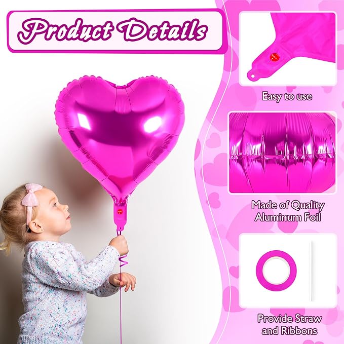 12 Pcs Rosered Heart Balloons, 18 Inch Heart Foil Balloons Love Balloon - Image 5