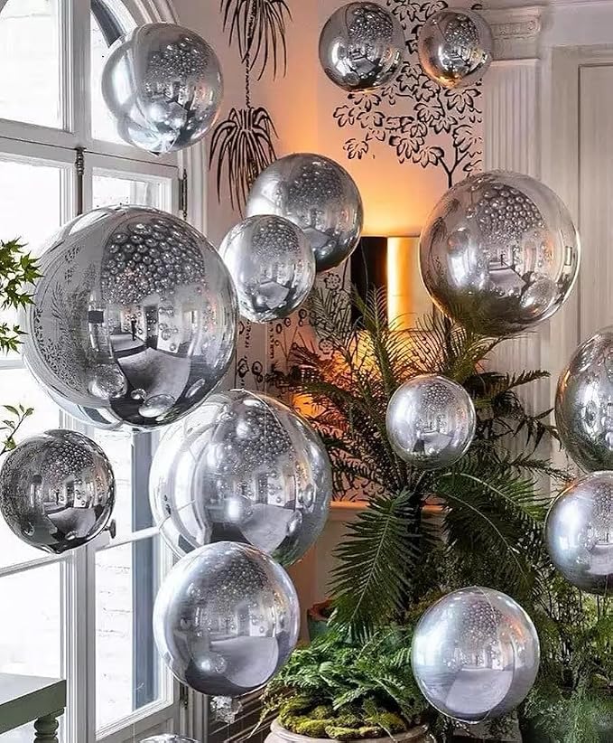 12 Pcs Silver Foil Balloons, Different Size Metallic Silver Balloons - Image 5