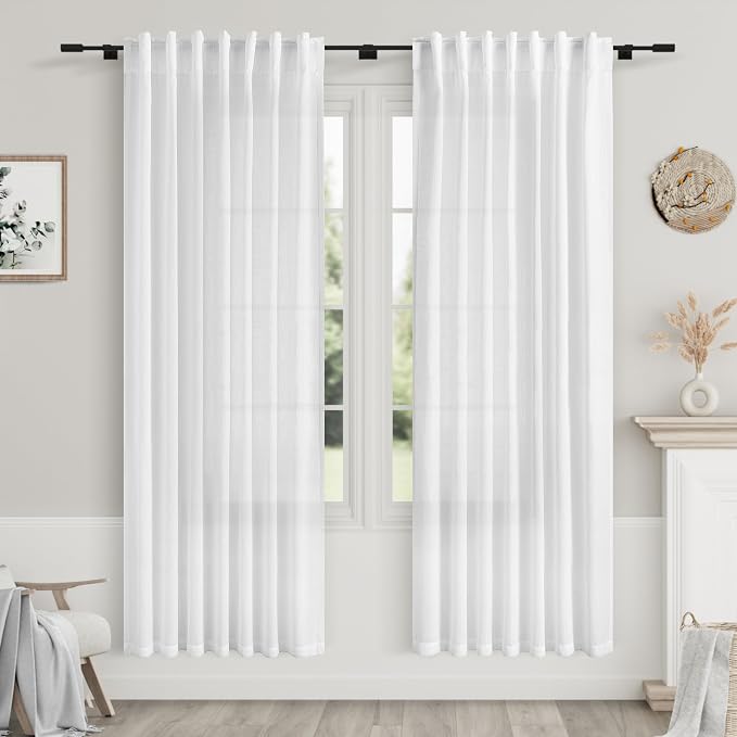 White Linen Curtains 71 Inches Long by Nanspring