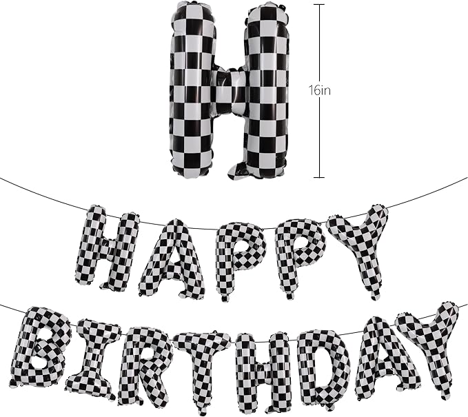 TONIFUL 16 Inch Race Car Themed Happy Birthday Balloons Banner Decorations | - Image 2