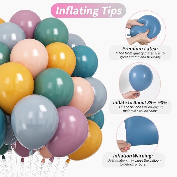 Boho Rainbow Balloons, Retro Dusty Slate Blue Blush Pink Sage Green Yellow Nude - Image 6