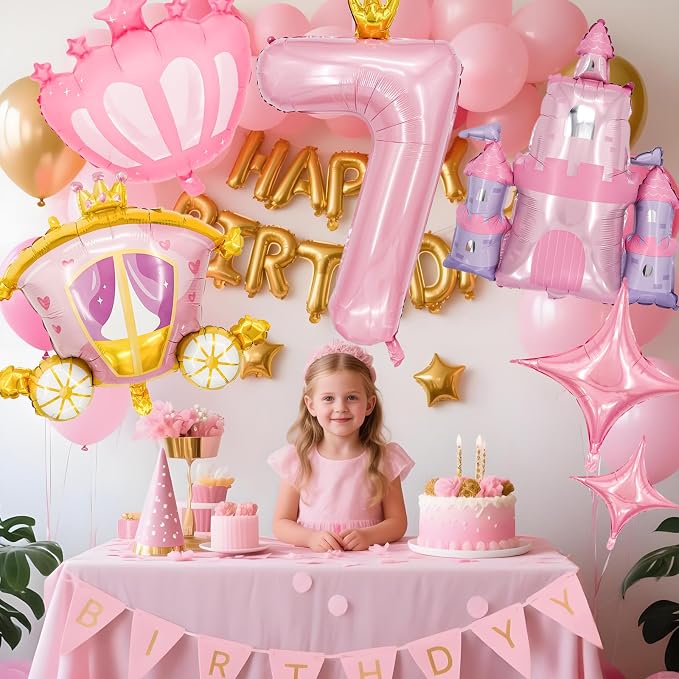 Minyu 6-Piece Princess Theme Party Decoration Set: Princess Carriage + Pink - Image 4