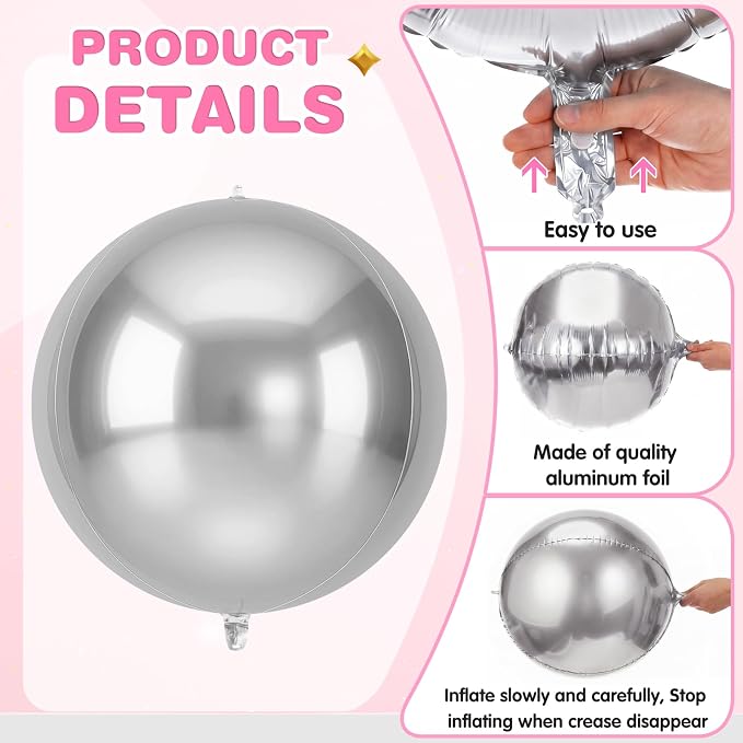 Jenaai 30 Set Round Foil Balloons Bulk 22 Inch 4d Metallic Giant Balloons Set - Image 7